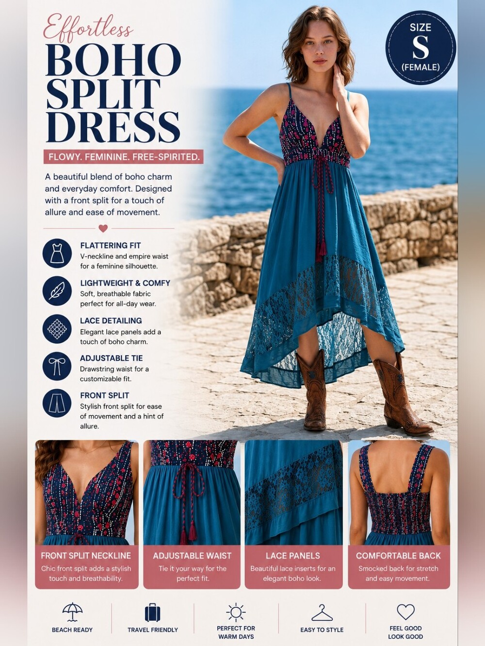 Effortless Boho High-Low Dress in Teal